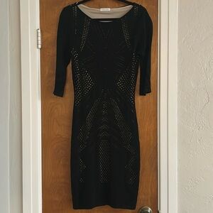 Calvin Klein blk stretch dress with cream liner. 3/4 sleeves w cutout pattern